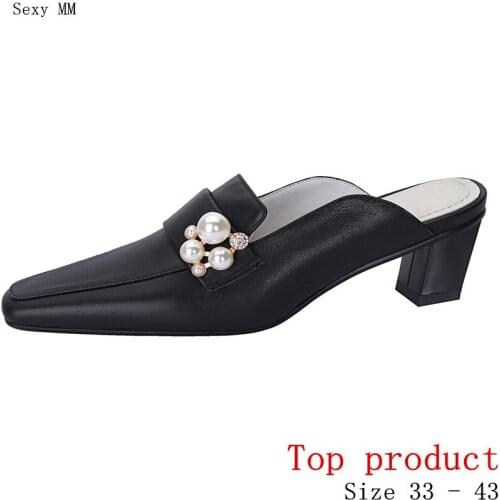 Women Low Med Heels Pumps Med Heel Shoes Woman Party Shoes Kitten Heels Genuine Leather Small Plus Size 33 -40 41 42 43