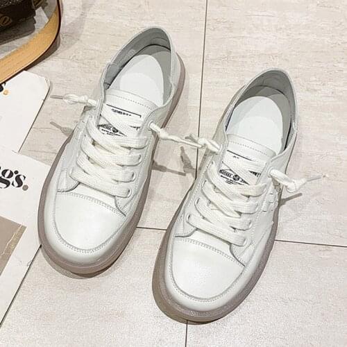 2021 PU Little White Shoes Women Spring Sneakers Breathable Comfortable Genuine Leather Womens Shoes Ladies Flat Sneaker