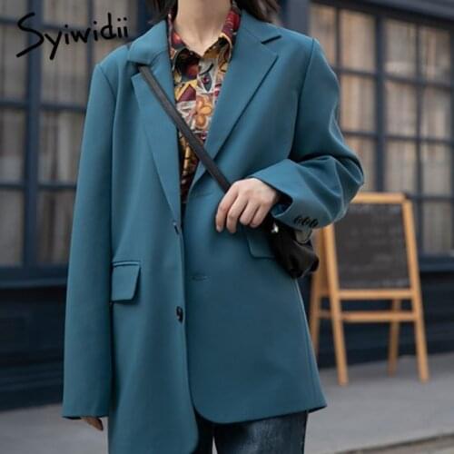 Syiwidii Suit Blazers Women 2021 Fall Winter New Office Lady Jacket Long Sleeve Notched Blue Black Coats Single Breasted Outwear