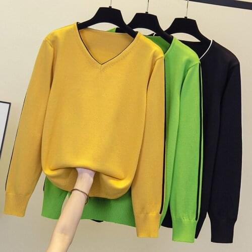 2021 Black And White Striped Sweater Knitted Pull Jumpers Womens Loose Outer Wear Casual Sweater Top V Collar Sweater 4XL