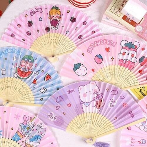1Pc Summer Cute Cartoon Small Folding Hand Fan Children Student Folding Fan Portable
