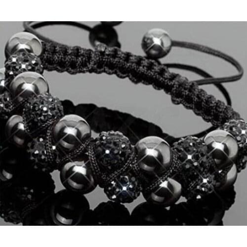 10mm 3pcs/lot k3536 black row Crystal Clay Micro Disco Pave Ball bead Bracelets Bangles for men white spacer Wholesale