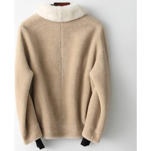 2020 Real Sheep Shearling Coat Winter Jacket Women Mink Fur Collar 100% Wool Coats Korean Jackets Chaqueta Mujer My