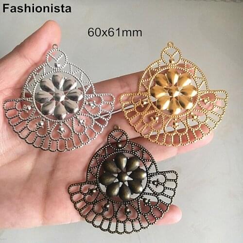 30 pcs -Skirt Shape Metal Filigree Jewelry Charms 60x61mm Gold/Bronze Handmade Earrings Crafts Necklace Jewelry-accessories