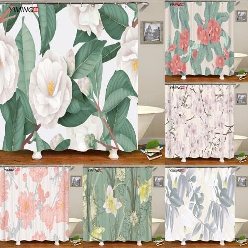 3D painted flower plant printing bathroom waterproof shower curtain polyester home decoration curtain with hook 200x180cm