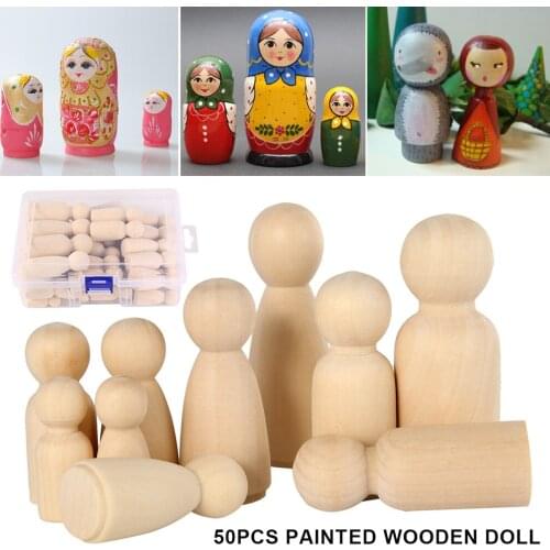 50pcs Childrens Creative Painted Wooden Doll Family Baby Toy Wood Doll Decoration Unpainted Wood Art Craft Paint Stain