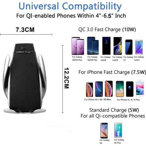 Automatic S5 Car Wireless Mobile Charger Phone Holder Infrared Fast Qi Quickly Car Clamping Mount Air Vent For Samsung Huawei