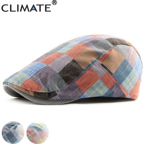 CLIMATE Men Women Plaid Berets Hat Colorful Plaid Beret Hat Women Men Berets Flat Cap Adjustable Checks Flat Caps Beret Korean