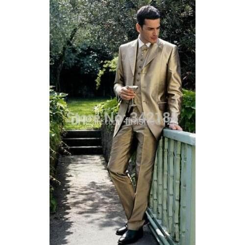 FREE shipping/Slim Fit Gold Groom Tuxedos Notch Lapel Best Man Groomsmen Men Wedding Suits/western wedding suits/best man suit