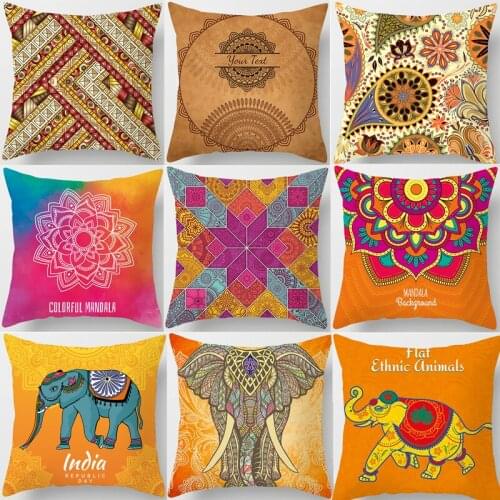 Mandala Printing Cushion Cover India Orange Mandala Polyester Decorative Pillowcase Home Accessories Sofa Pillow Case almohada