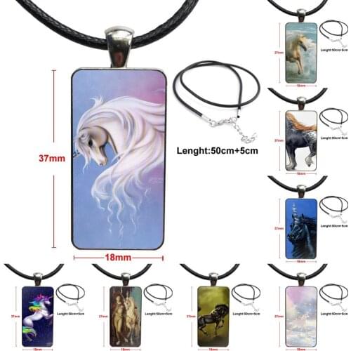 For Girls Gifts Glass Cabochon Choker Pendant Rectangle Necklace Steel Color Jewelry Unicorns Pegasus Dragonblue Glow