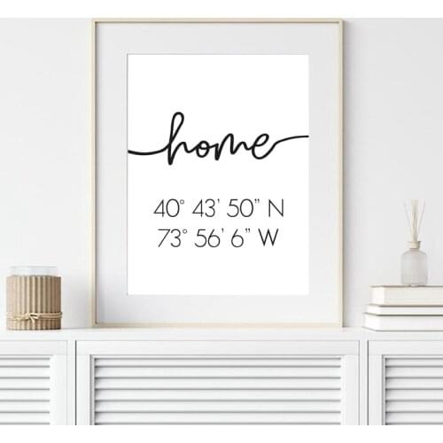 Home Coordinates Sign Custom Poster Canvas Painting Wall Picture Latitude Longitude GPS Coordinates Prints Personalized Gift