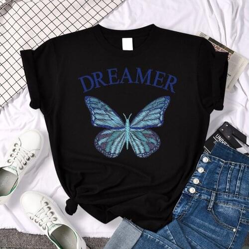 Hip Hop Butterflies Print T-Shirts Women Oversized Loose T-Shirt Cartoon Women Clothing Fashion Round Neck Tops Summer tees
