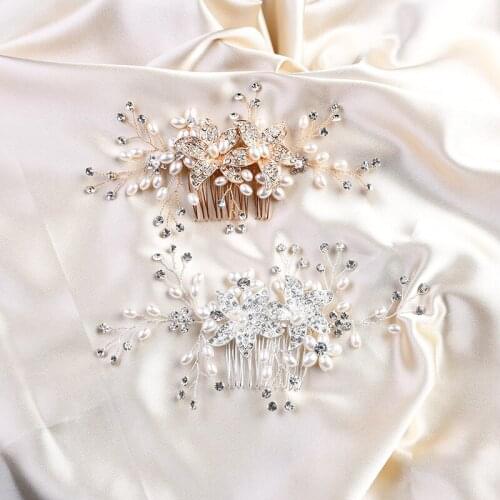 Gold/Silver Color Pearl Flower Hair Combs Wedding Hair Jewelry Accessories Women Head Decoration Wedding Rhinestone Ornament