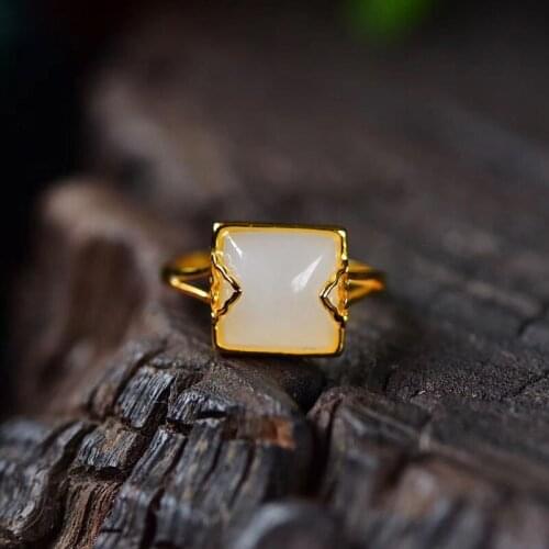 Natural Hetian Gray Jade Ring S925 Sterling Silver Xiangyun Ring Craft Fashion Simple Adjustable Mouth for Family