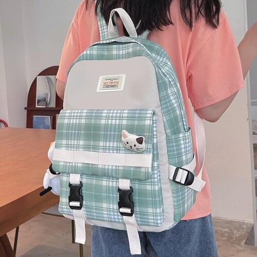 Plaid Women School Bags Cute Girls Anti Theft Backpack Female Student Bookbag Nylon Travel Backpacks New Ladies Rucksack Mochila