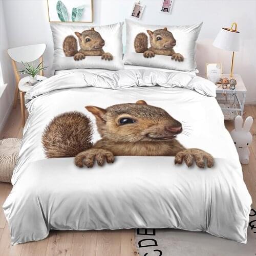 3D White Squirrel Bedding Sets Duvet Cover Comforter Shell Pillow Cases Full Twin Single Double Size Animal Custom Home Textile