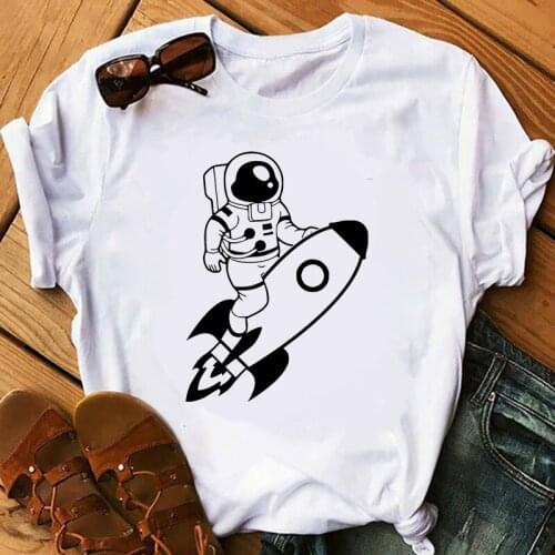 Cool Tees Tops Clothing Camisetas Mujer Astronaut T Shirt Women Summer Short Sleeve O Neck T-shirt