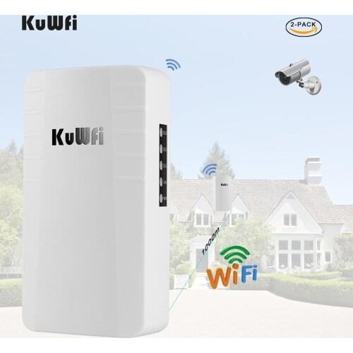 KuWFi 2pcs Outdoor Wireless bridge Router 300mbps Wireless Repeater 2.4G AP Router 1KM Long Range Coverage for IP Camera