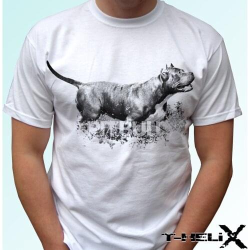 Printed T-Shirt Men Pitbull Design White T Shirt Top Dog Pit Bull Terrier Tee Art 100% Cotton O-Neck T Shirt