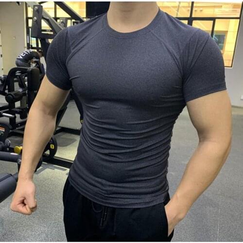 Male Bodybuilding Tee Tops Brand Clothing Mens Running Sports T Shirts Gym Fitness Training Compression Skinny T-Shirt