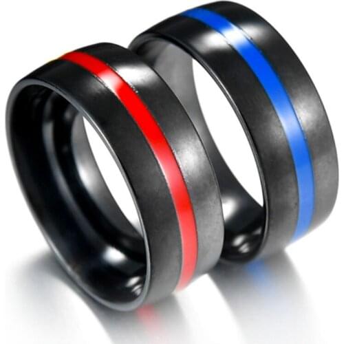 Ring Men Stainless Steel Black Mid Blue Red Smooth Simple Wedding Couples Rings Jewelry for Man or Woman Gift