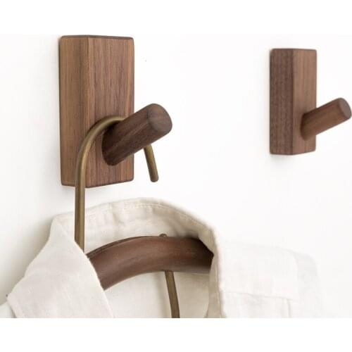 Solid Wood Hanger Wall-mounted Coat Clothes Key Hat Storage Rack Self-adhesive Sundries Organizer Tools Holder Home Decoration