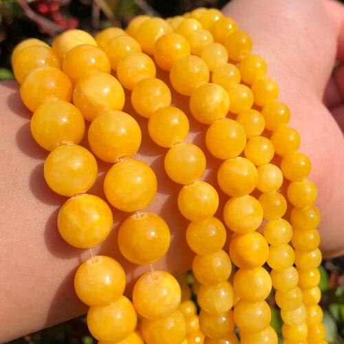 Natural Stone Dark Yellow Cloud Jades Beads Round Loose Bead For Jewelry Making 15"Inches 6 8 10 12mm DIY Bracelet Necklace