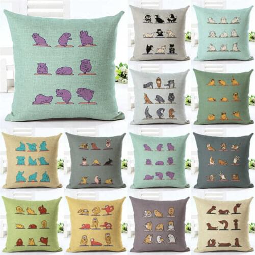 Yoga Cute Dog Elephant Animal Pillowcase Cotton Linen Throw Pillow Case Sofa Cushion Cover Home Decor