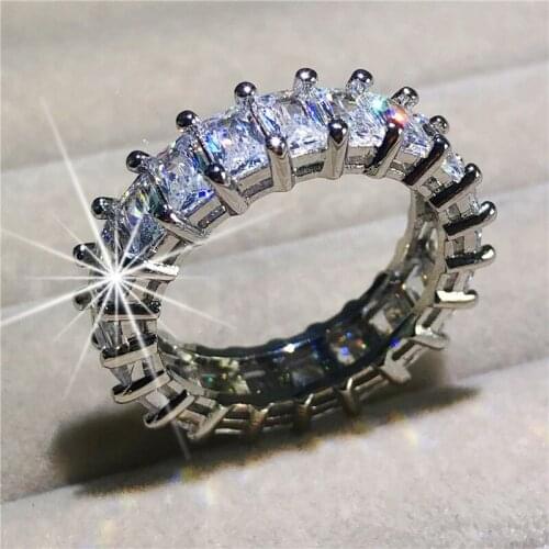 925 SILVER ENGAGEMENT WEDDING Rings FOR WOMEN PAVE SETTING FULL Radiant cut stone Simulated Diamond ETERNITY BAND RING SET