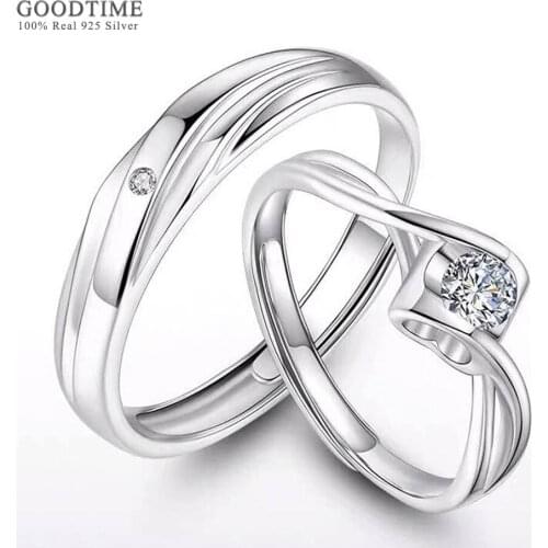 Fashion Couple Ring Real Genuine 925 Sterling Silver Zircon Wedding Engagement Rings Jewelry Accessories For Lovers