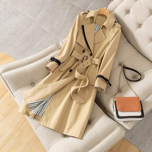 Solid Casual Women Color Double Breasted Outwear Fashion Coat Sashes Women 2021 Office Trench Chic Epaulet Design Long Trench