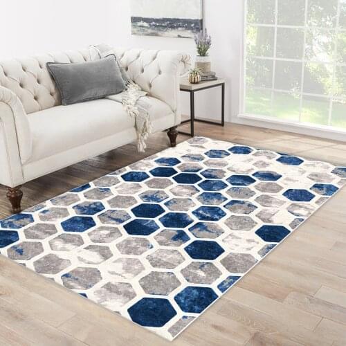 Grey blue white color carpet hexagonal shape patterned carpet modern carpet living room carpet free shipping soft