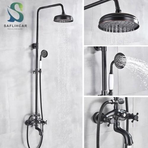 ORB Bathroom Shower Mixer Faucet Dual Handle Rainfall Brass 8" Showerhead Shower Faucet System Black Bronze Bath Shower Set