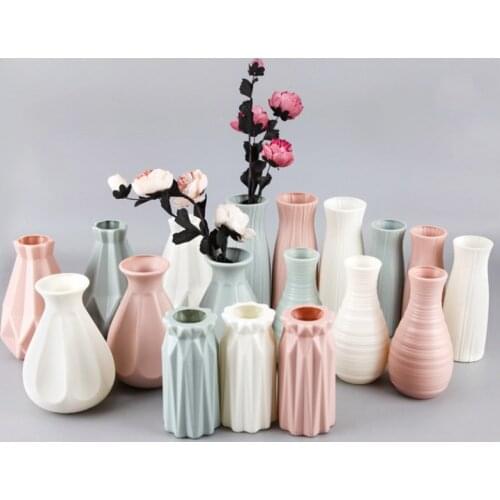Modern Flower Vase Decoration Home Plastic Vase White Imitation Ceramic Flower Pot Flower Basket Nordic Desktop Decor Vases New