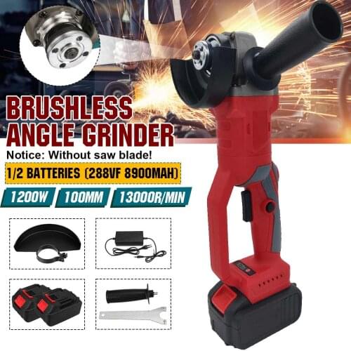 1200W 288VF 100mm 3 Speed Brushless Cordless Electric Angle Grinder with 2PC Battery Power Tools Cutting Machine Polisher
