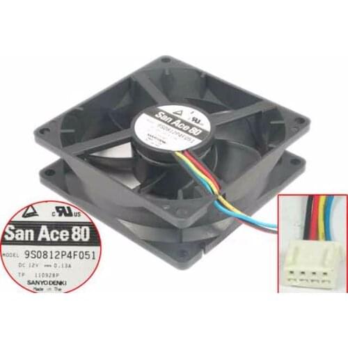 SANYO DENKI 9S0812P4F051 DC 12V 0.13A 4-Wire 80X80X25mm Server Cooling Fan