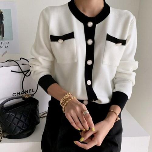 Knitted Stitch White Korean Style Fashion Cardigan For WomenS Ladies Autumn Winter 2021 Clothes Women Sweater Tops Blouse