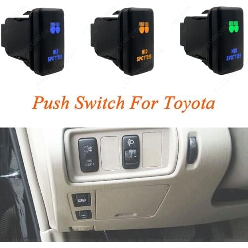 Green & Blue LED Car Push Button Switch HID SPOTTIES For Toyota Prado Landcruiser Hilux FJ Cruiser ON OFF Switch + Wire