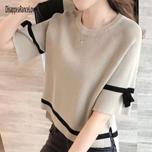 Loose Autumn Half Sleeve Female Pullover Sweater Casual Black Tops Women Plus Size Knitted Korea Sweaters Ladies Thin Pull Top