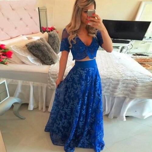 Vestido De Festa A-Line Lace Prom Gown Vestido Longo Two Piece Set Wedding Party Dress