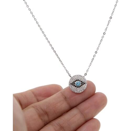 Delicate 925 sterling silver geometric necklace micro pave cz lucky evil eye pendant silver women collar chain