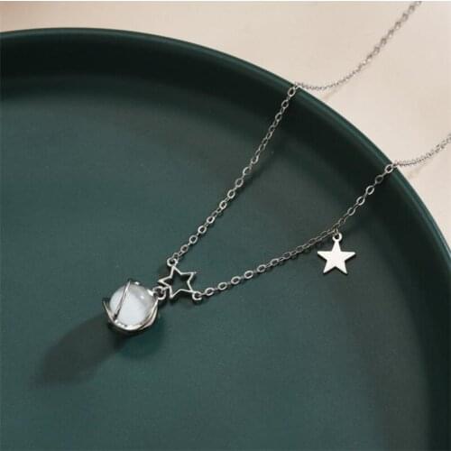 Charms Star Necklace Women Chain Clavicle Crystal Planet Pendant Female Choker Necklaces Jewelry Silver Plated 2021 Trendy Bijou