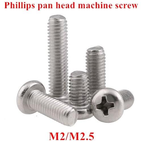 100pcs M2 M2.5 DIN7985 GB818 304 Stainless steel Cross Recessed Pan Head PM Screws Phillips Screws L=3mm to 20mm
