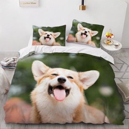 3D Bedding Sets Green Duvet Quilt Cover Set Comforter Bed Linen Pillowcase King Queen 173*230cm Size Dogs Pet Dog