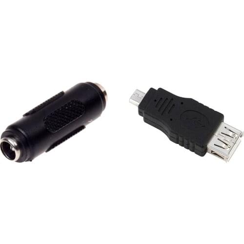 Micro-USB Male to USB A Female Adapter & 2.1mm x 5.5mm Female to Female DC Power Socket Audio Adapter Connector