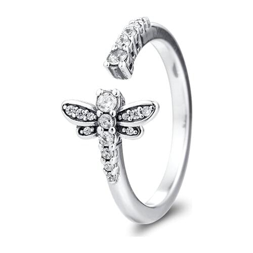 Sparkling Dragonfly Open Ring 925 Sterling silver Jewelry Rings For Woman European Style Silver Rings For Jewelry Making