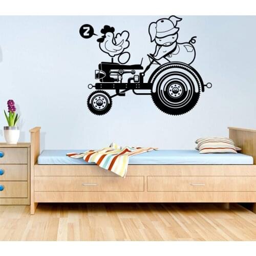 Large Cartoon Tractor Chicken Pig Wall Sticker Kids Room Bedroom Farmhouse Tractor Woodland Wall Decal Playroom Vinyl Decor