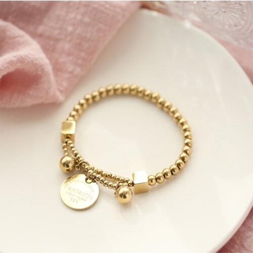 XIYANIKE 316L Stainless Steel Gold Color Beads Bracelet Joker Simple Beaded Bangles 2021 New Female Fashion Girls Party Jewelry