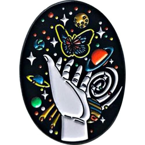 Universe pin wizard hand celestial badge space planet brooch mysterious galaxy astronomy jewelry magical collection